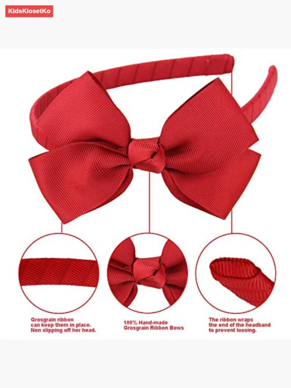 Grosgrain Ribbon Headbands with Bows – 6 Pack